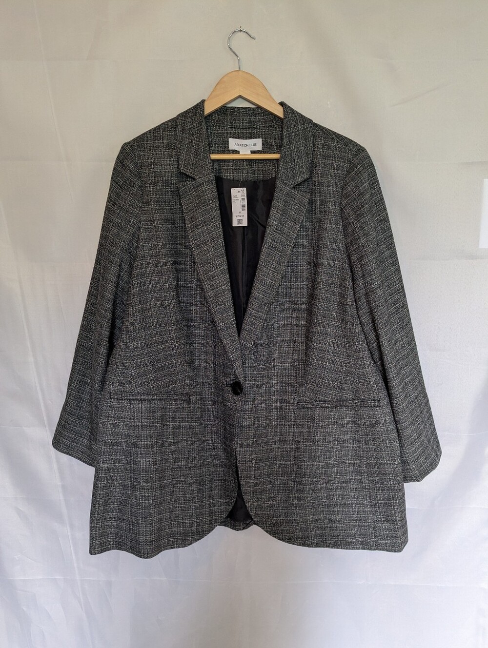 Addition Elle Tweed Look Longline Blazer Grey Black Trim Suit Jacket 22 2X NWT